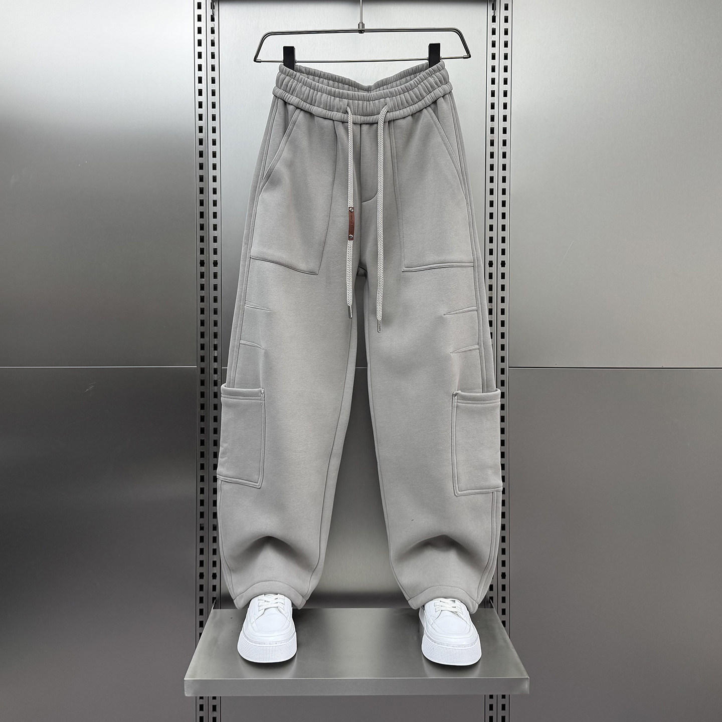 2025冬季加绒男多口袋工装卫裤宽松抽绳阔腿裤休闲裤潮流直筒长裤,男装,休闲裤,淘宝优惠券,粉丝福利购,淘宝优惠卷
