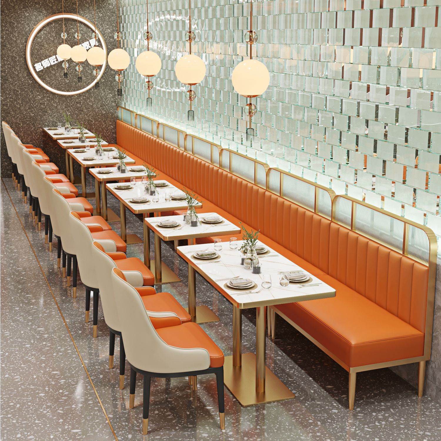 主题餐厅餐饮店咖啡店卡座沙发不锈钢工业风烤肉店火锅店桌椅组合