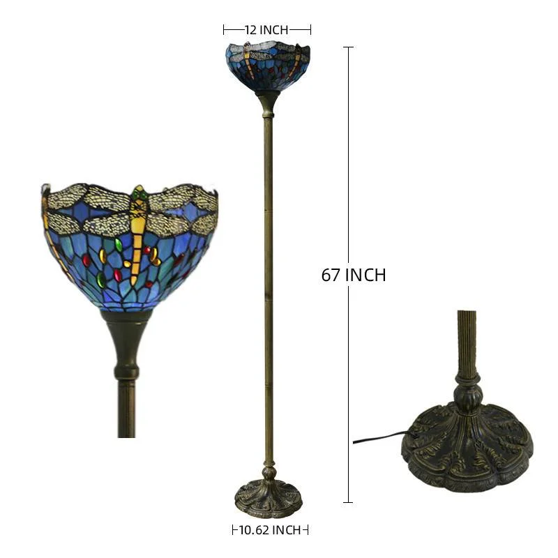 欧式地中海创意复古12寸蓝色蜻蜓落地台灯酒吧酒店客房装饰朝天灯