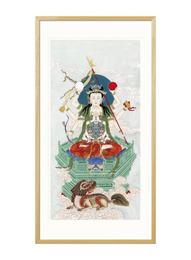 工笔人物传统国画斗姥画像玄关书房水陆画新中式卷轴画框装饰挂画