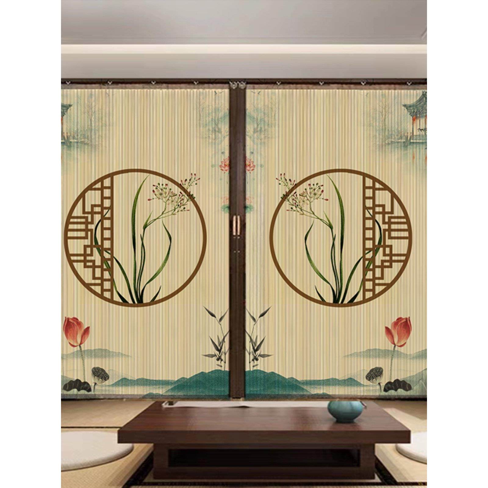 竹帘折叠推拉门帘竹门帘空调隔断家用客厅装饰简易门商铺竹帘门