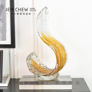 现代轻奢蓝色琉璃风生水起招财玄关电视柜酒柜艺术摆件乔迁礼物