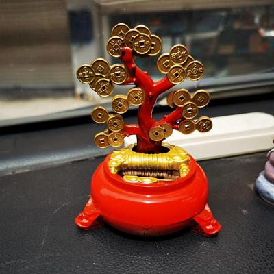 车载太阳能摇钱树太阳能树聚宝盆摇头公仔车用摆件汽车用品车内饰