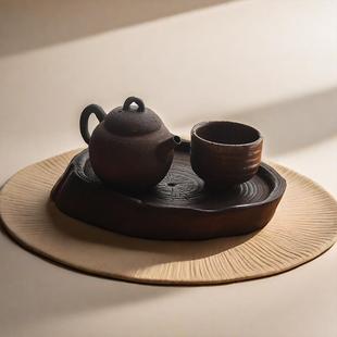 侘寂风 碳化木干泡茶盘台壶承小茶几托盘底座垫子垫片茶桌复古日式