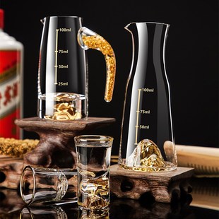 中式 家用白酒杯套装 金箔分酒壶高档酒具金山玻璃酒具一口杯烈酒杯
