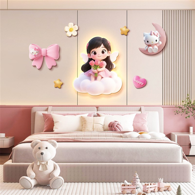 女儿童房床头装饰画女孩卧室挂画公主房间背景墙壁画创意2025新款