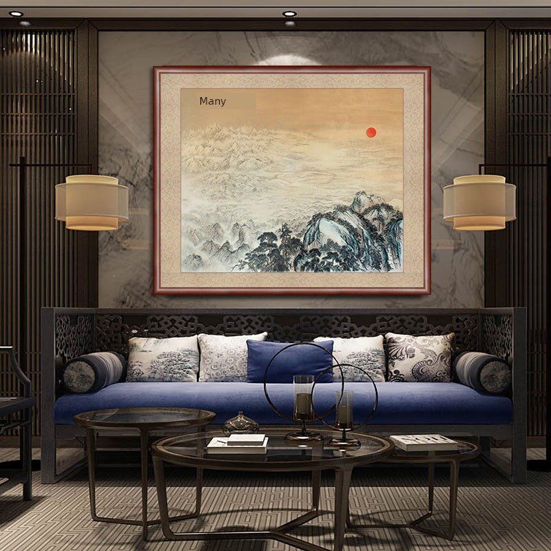 手绘真迹山水画江山如此多娇国画办公室装饰画方形客厅挂画大会堂