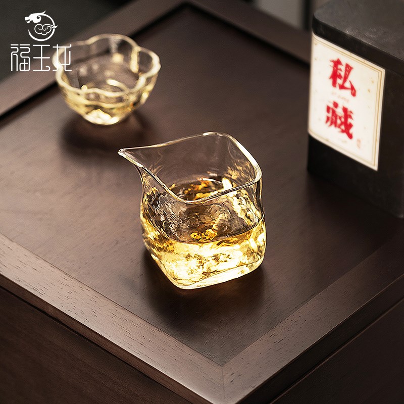 福玉龙玻璃四方公道杯高档加厚耐热锤纹单个分茶器茶海高硼硅茶具图片