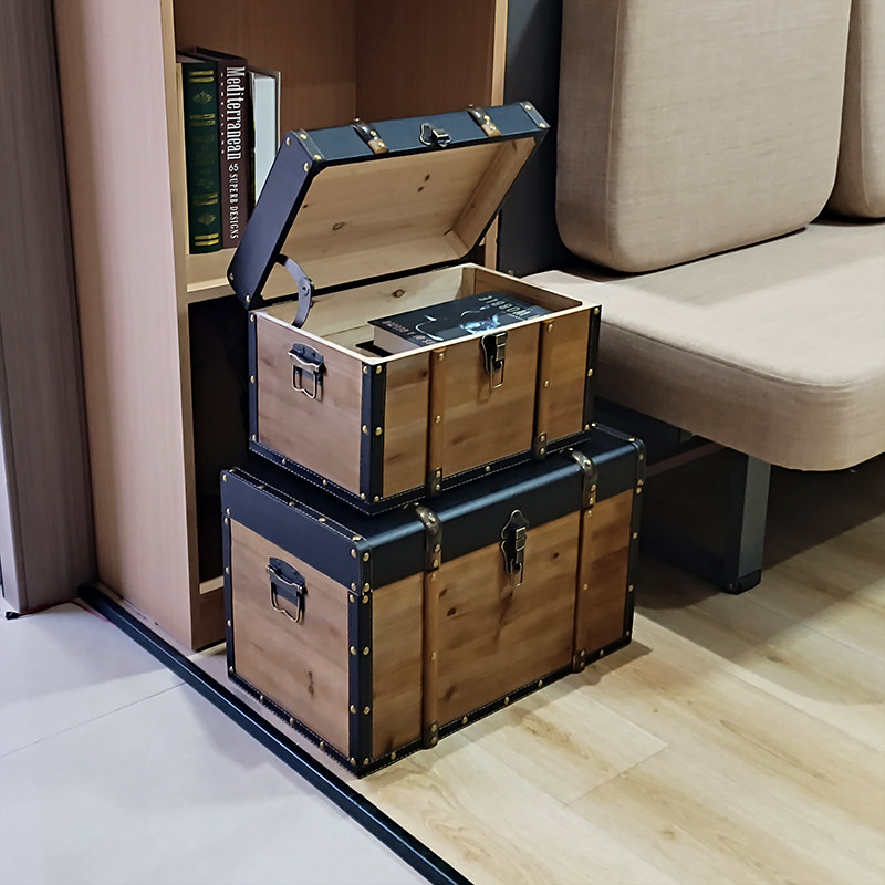 欧式复古木箱创意道具实木箱子定制收纳箱收纳箱带锁装饰品百宝箱