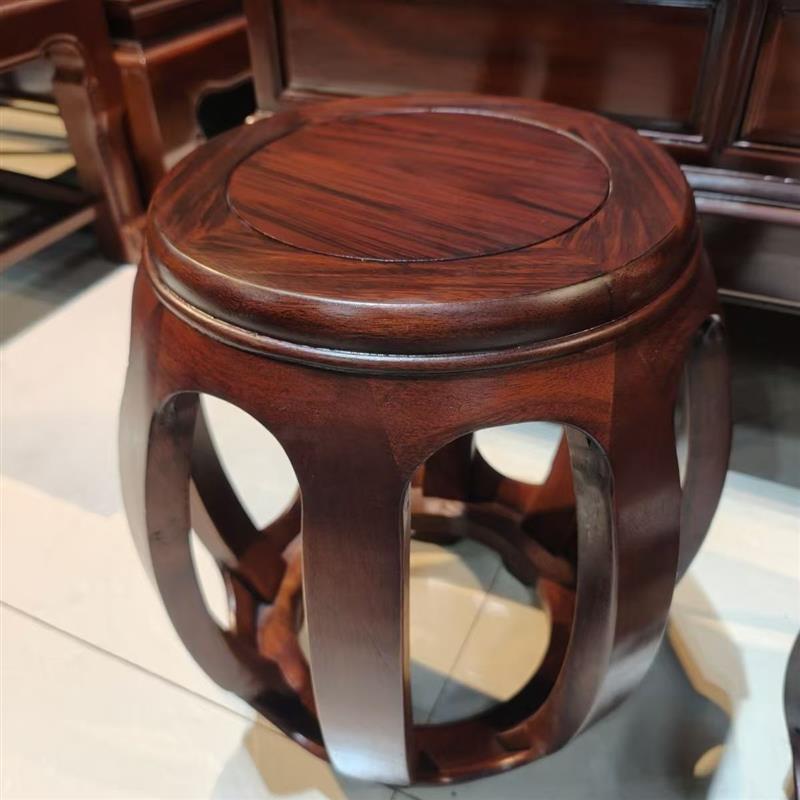 红木鼓凳仿古实木凳子古筝凳老榆木古风凳子沙发餐桌凳茶桌矮凳