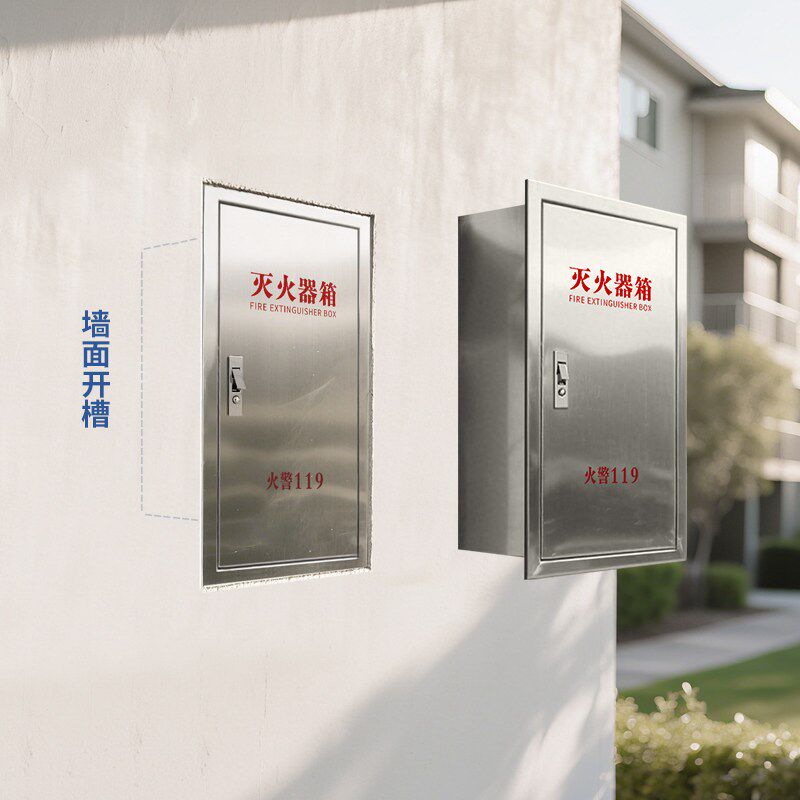 壁挂式不锈钢灭火器箱子4*2嵌入式消防箱嵌入式放置箱挂墙5kg