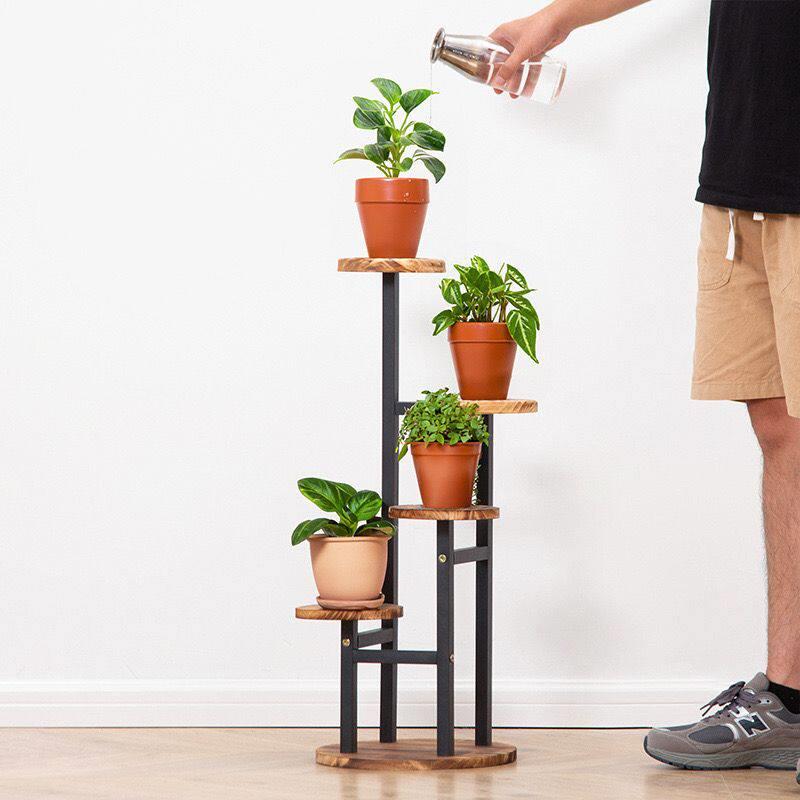 铁艺实木圆盘花架子铁艺置物架多肉室内客厅落地式阳台花盆架
