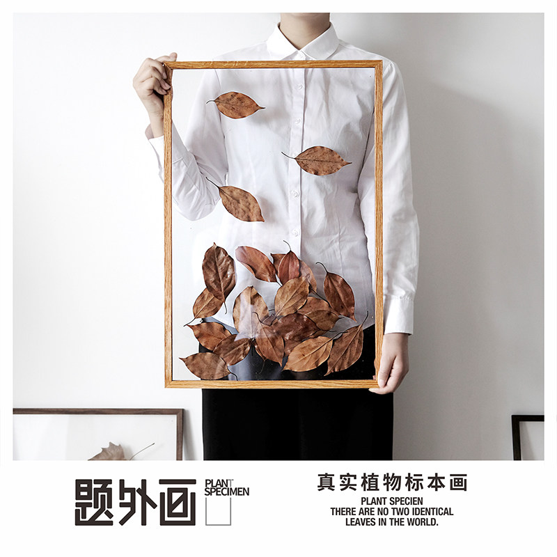 秋天主题植物标本装饰画挂画北欧客厅胡桃木ins风树叶手作落叶
