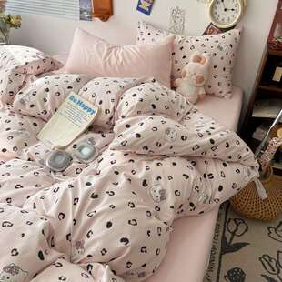 2025款软绵绵的双拼印花小清新云朵皱皱水洗棉四件套床单款床笠款