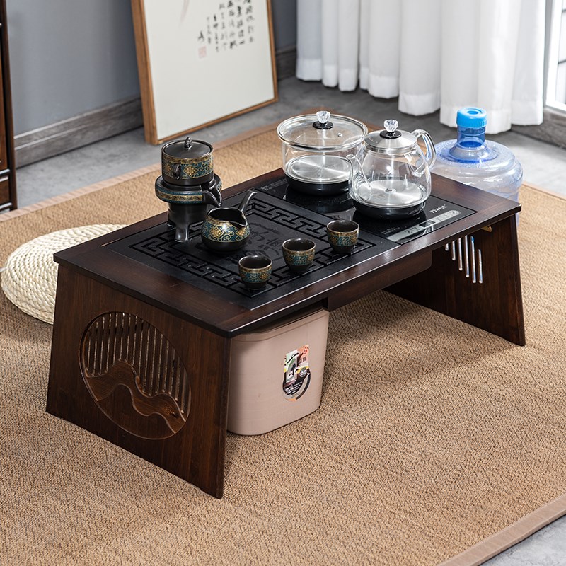 飘窗小茶几家用茶台榻榻米矮茶桌折叠阳台坐地炕桌茶盘烧水壶一体