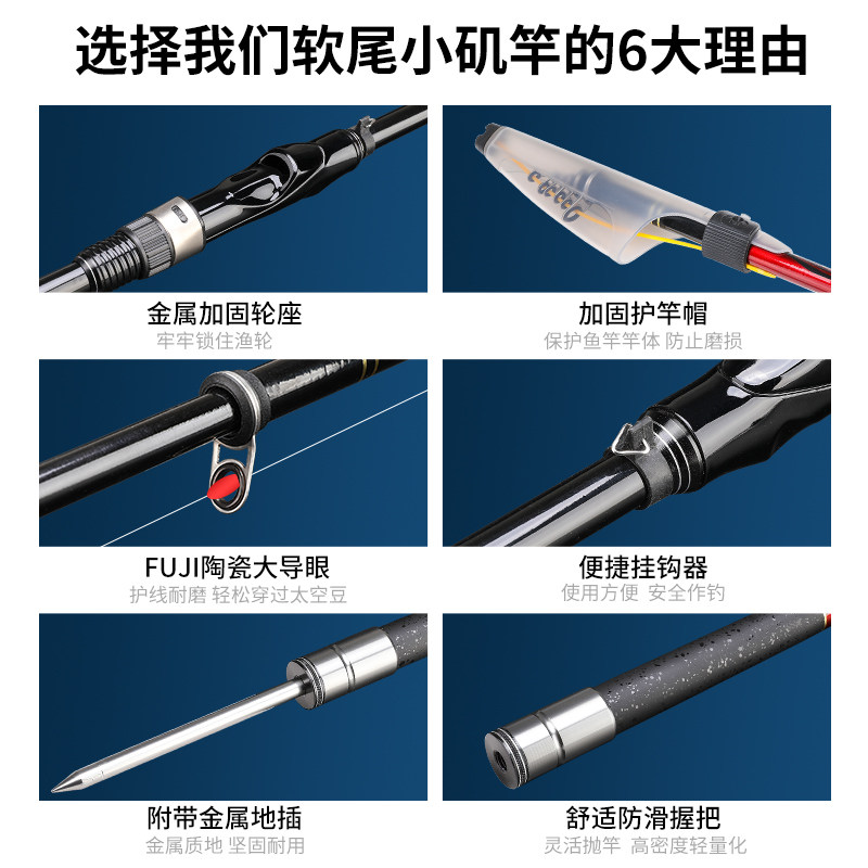 新款软尾小矶竿高灵敏超轻碳素便携短节矶钓竿抛竿筏钓竿全套矶杆