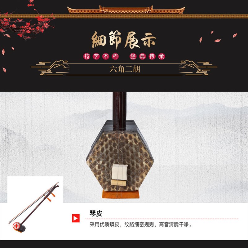 【六角二胡送松香+琴弦+琴码+教程】初学练习二胡民族乐器二胡袋