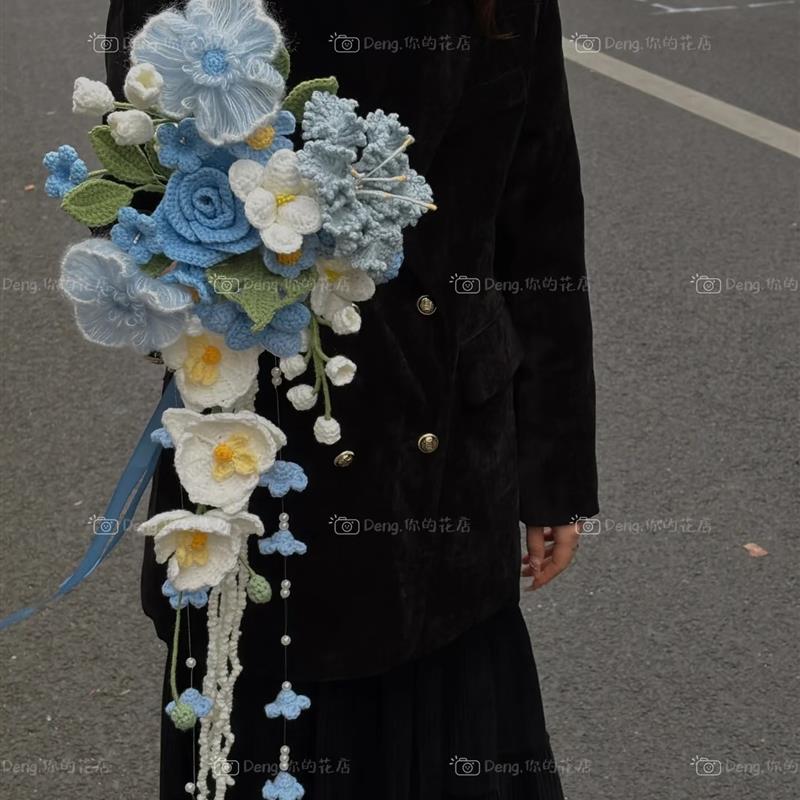 成品手工毛线编织手捧花新娘结婚高级感仿真花送女友闺蜜生日礼物图片