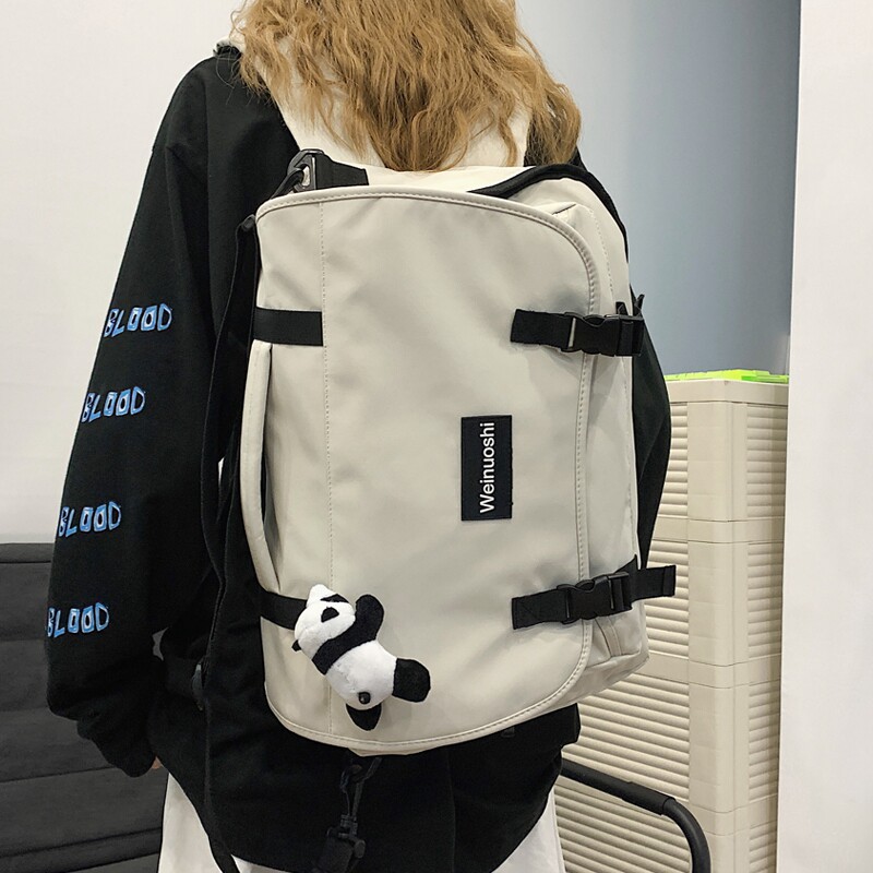大学生双肩包单肩两用多功能休闲翻盖男女纯色中学生三用斜挎书包
