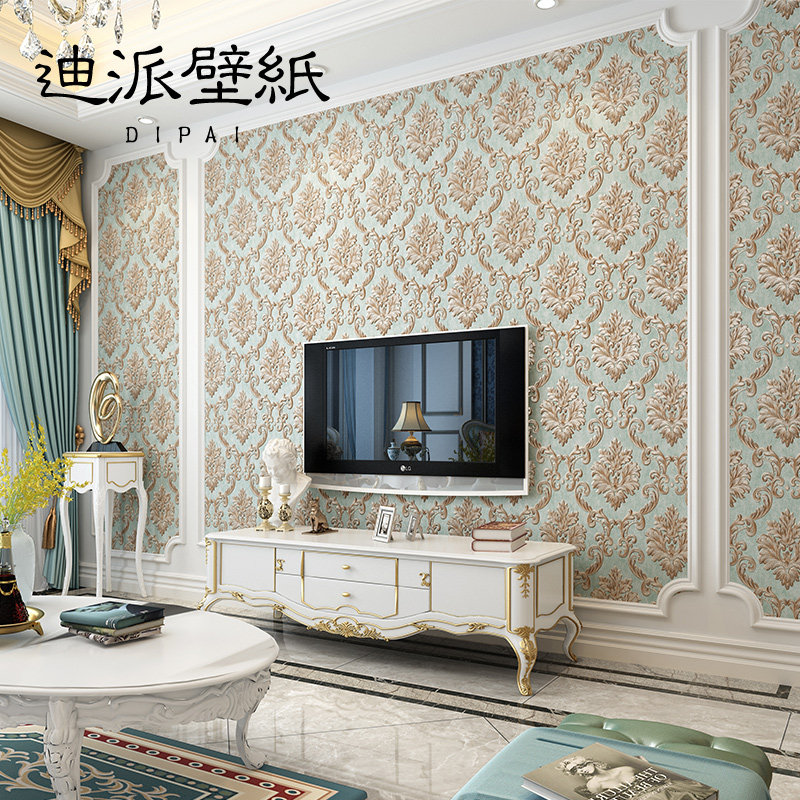 欧式壁纸3D立体浮雕奢华大马士革墙纸轻奢卧室客厅电视背景无纺布