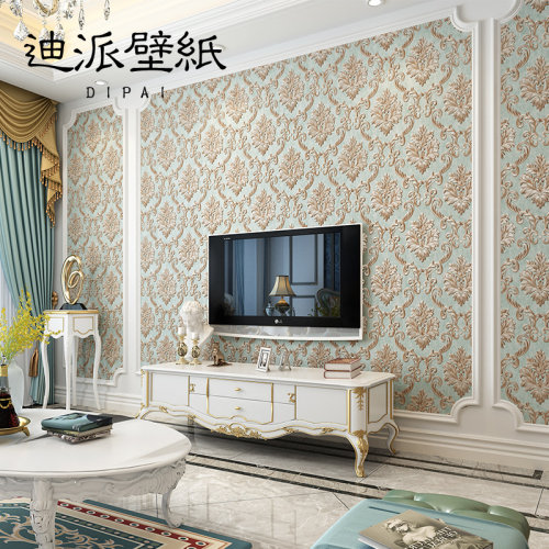 欧式壁纸3D立体浮雕奢华大马士革墙纸轻奢卧室客厅电视背景无纺布