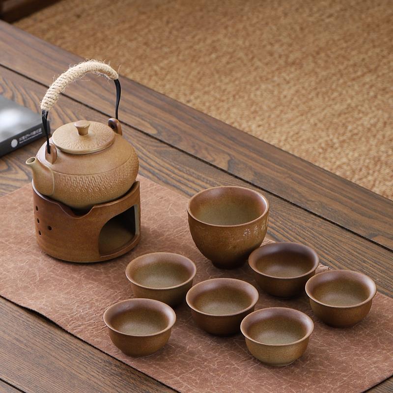 景德镇粗陶茶壶温茶炉提梁壶整套功夫茶具套组陶瓷仿柴烧南瓜壶罐