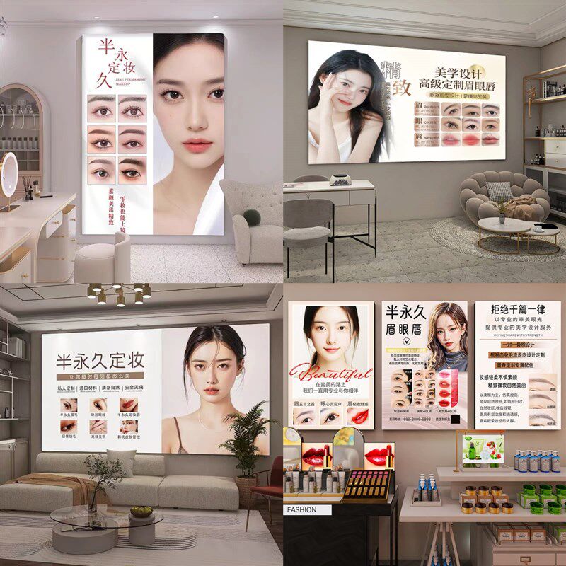 眉眼唇半永久纹绣软膜灯箱美甲美睫工作室美业化妆品店美容院招牌