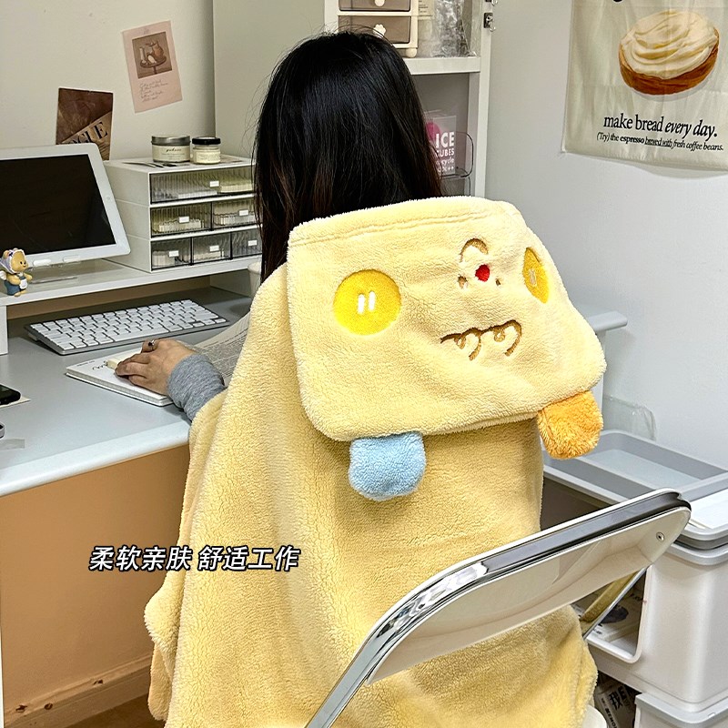 带帽午休毯子办公室工位午睡披肩毯学生懒人宿舍秋冬加厚毛毯斗篷