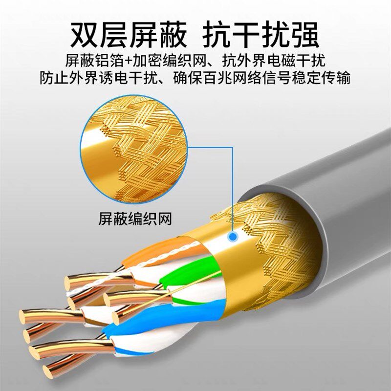 帜锋网线超五6类双屏蔽0.5无氧铜8芯抗干扰SFTP屏蔽网络线 监控线