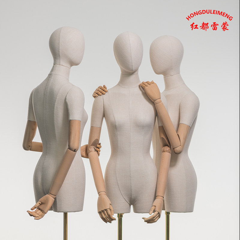 新设计韩版服装店橱窗展示模特道具女装半身展示架人偶锁骨榉木手