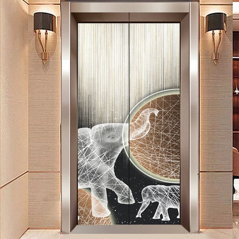 电梯门装饰贴纸整张防火门遮丑定制现代简约大象加厚翻新自粘贴画