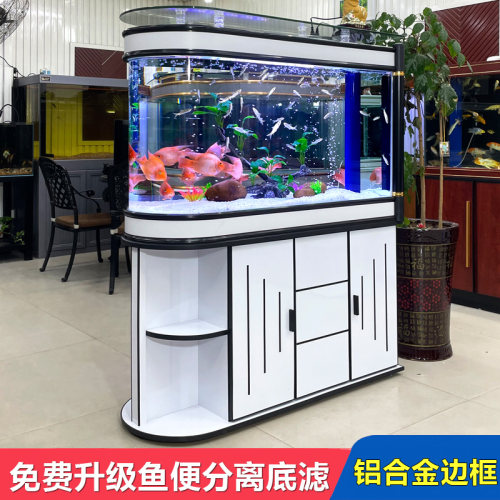 U型子弹头客厅隔断柜带鱼缸2023新款家用懒人免换水底滤玄关鱼缸