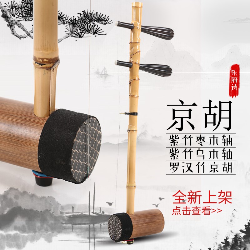 京胡乐器西皮二簧初学小胡琴专业紫竹乌木琴轴皮黄两用罗汉竹京胡