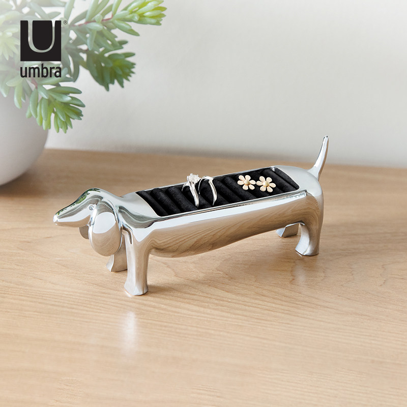 Umbra腊肠狗戒托首饰架小饰品收纳珠宝展示架创意可爱戒指托摆件