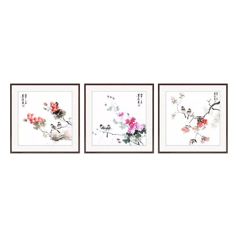 国画手绘真迹斗方花鸟画餐厅画客厅卧室中式装饰画沙发背景墙挂画