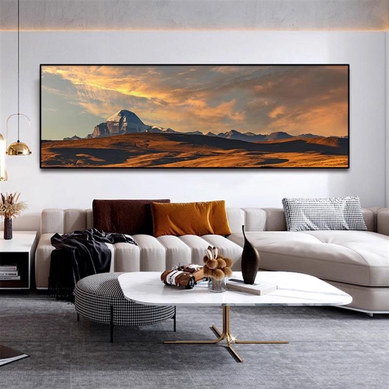 冈仁波齐日照金山装饰画雪山风景客厅沙发背景墙挂画卧室床头壁画