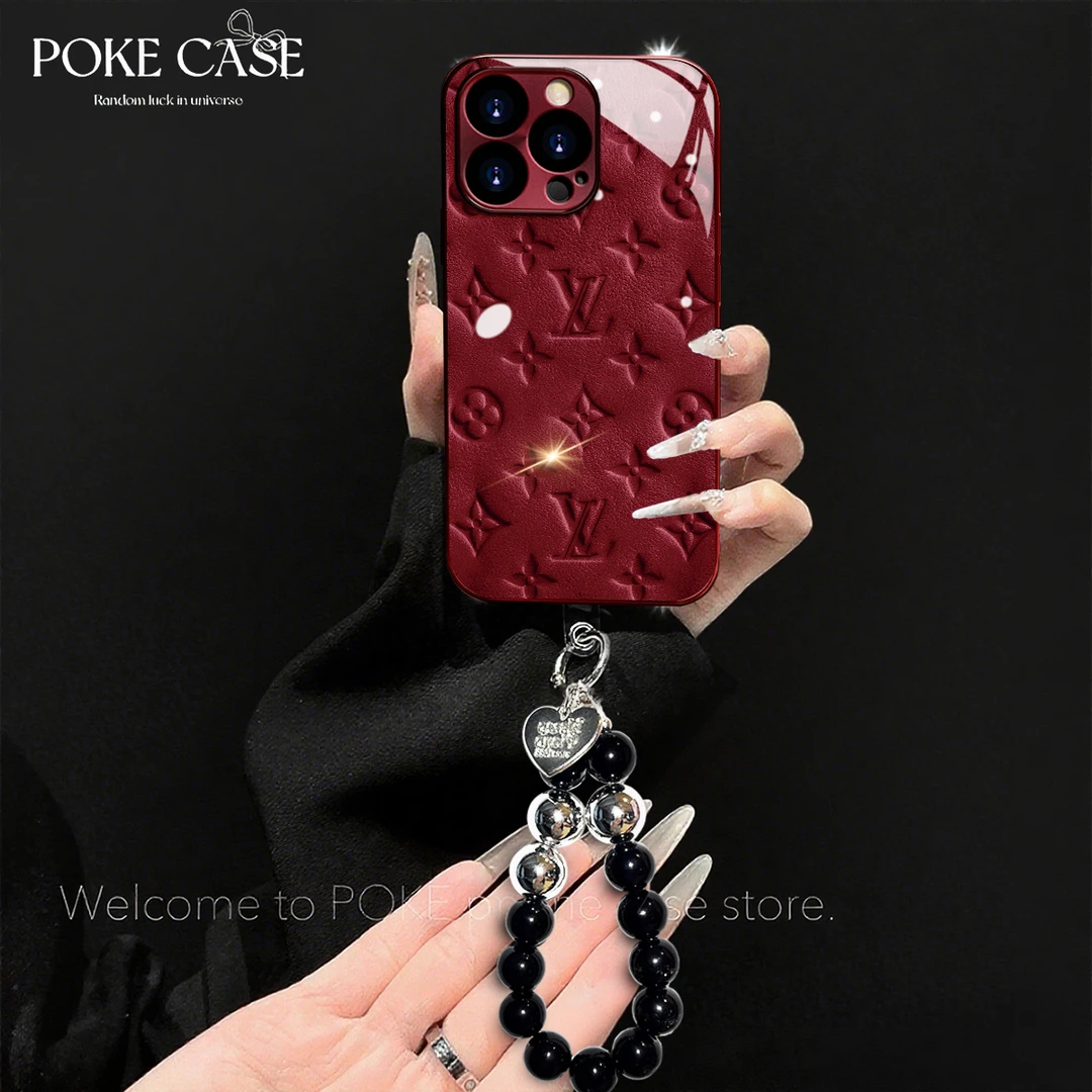 电镀酒红奢纹黑胶适用苹果手机壳