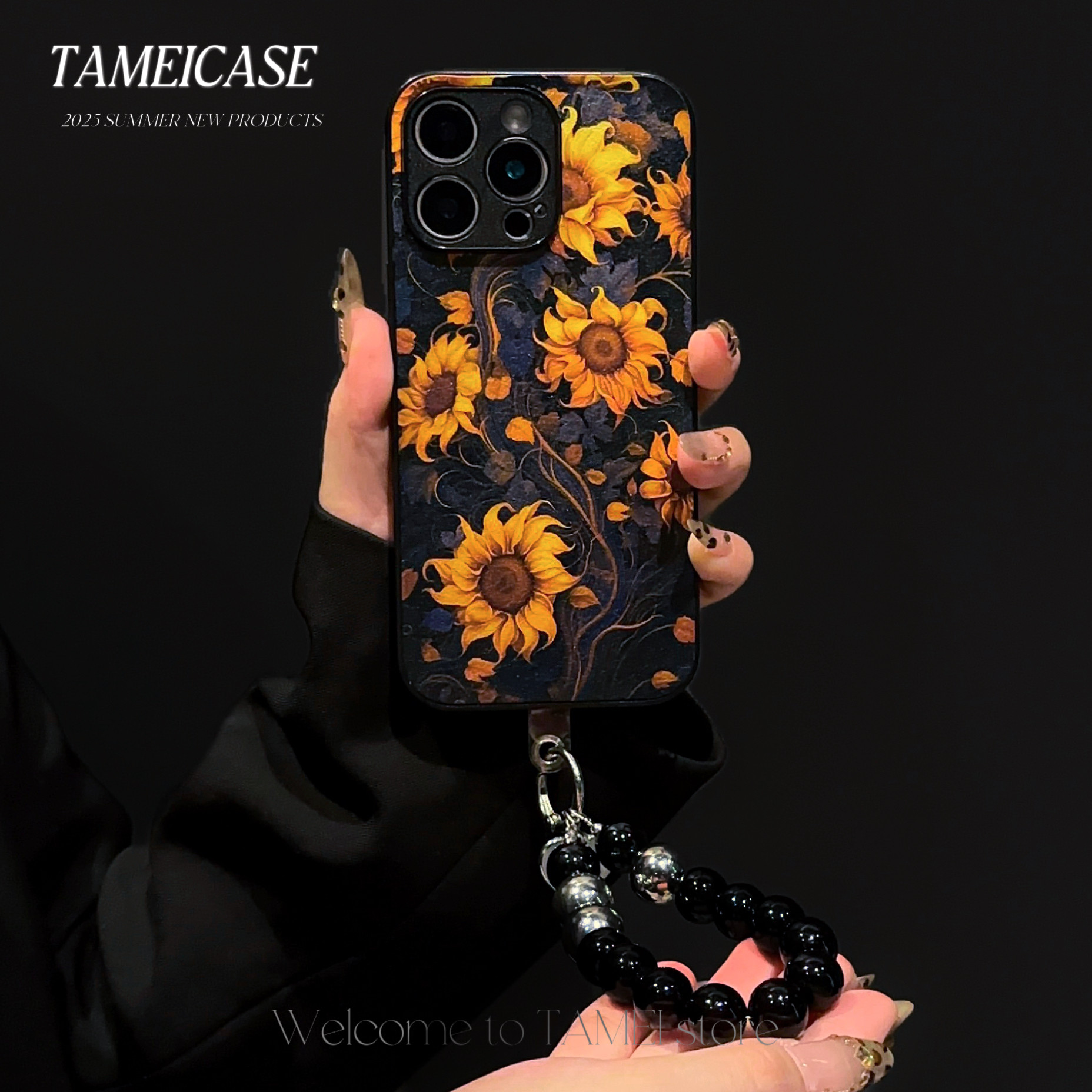 向日葵金属漆羊皮适用苹果手机壳