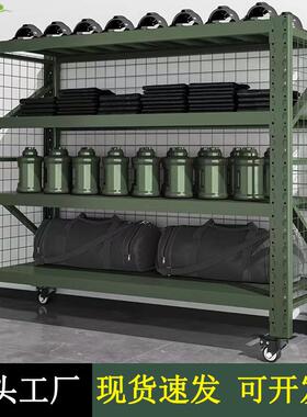 深绿色重型存储摆放货架带轮子带侧网防掉落储存架快递架仓储货架