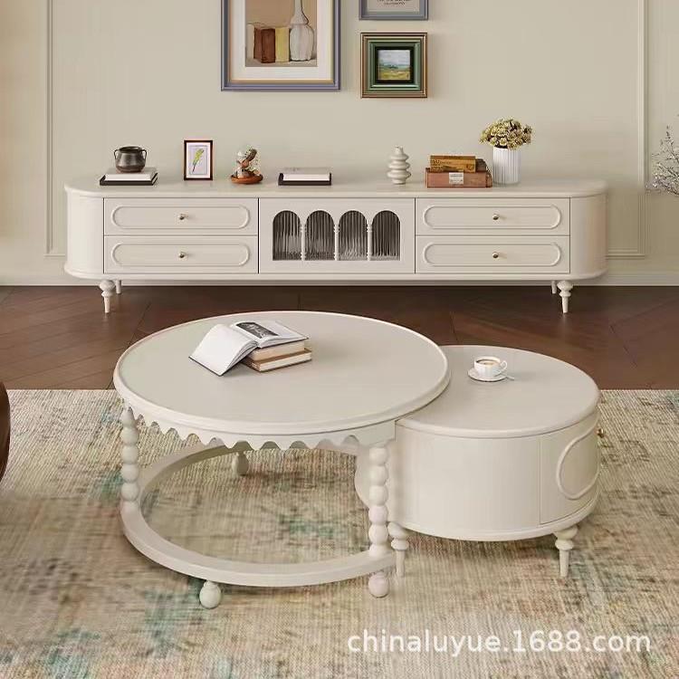 法式奶油风客厅家用现代简约高级感储物收纳置物柜电视柜茶几组合