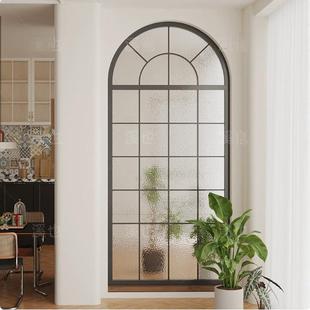 法式 玻璃隔断复古奶油风铁艺拱形门窗屏风客厅假窗户遮挡玄关镜子