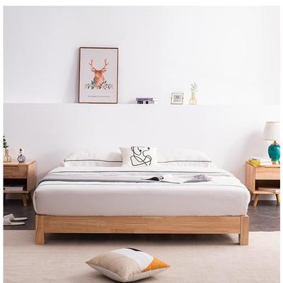 北欧日式榻榻米无床头实木床架现代简约无靠背排骨架床主卧低床