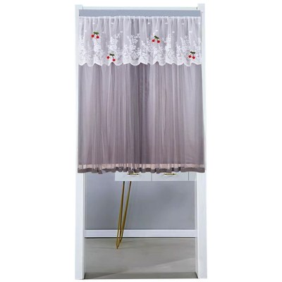 门帘半帘短帘卧室卫生间遮挡帘厨房纱帘蕾丝法P式半截隔断帘免打