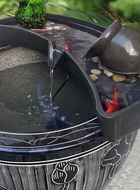 陶瓷鱼缸过滤器创意循环流水器摆件配件庭院假山喷泉循环流水器