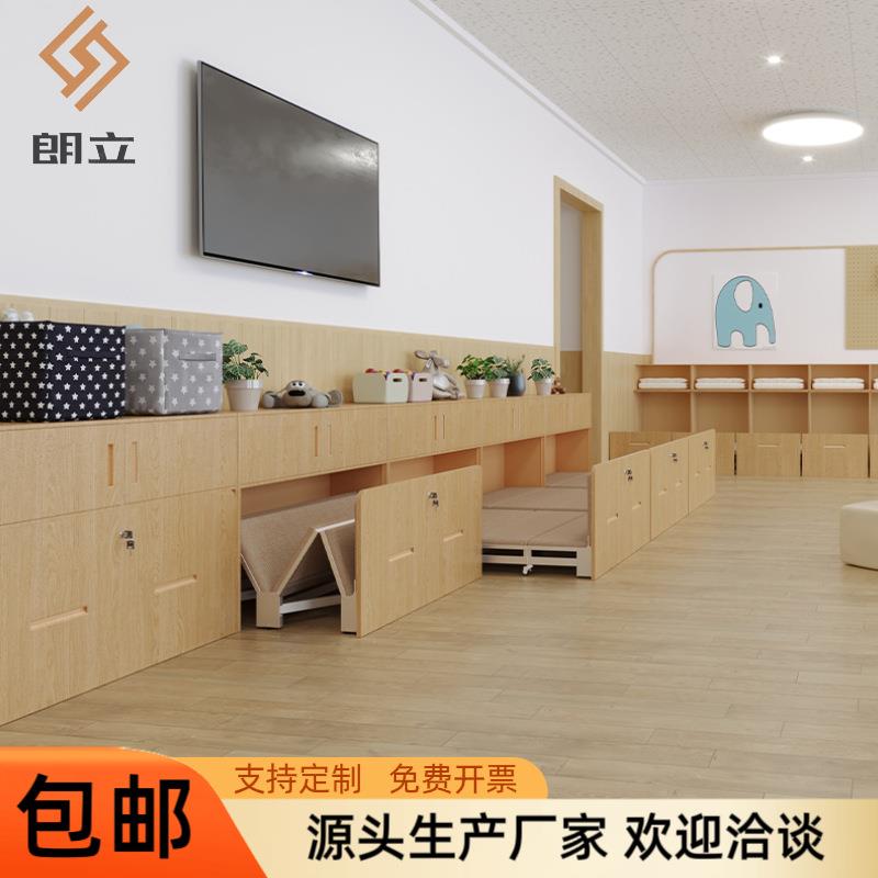 学校学生教室可折叠午休床中小学生简易单人双人床儿童书包柜床柜