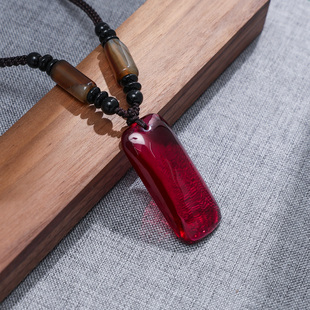 红宝石无事牌吊坠鸽血红招财进宝长款项链男女款毛衣链 礼物 挂件