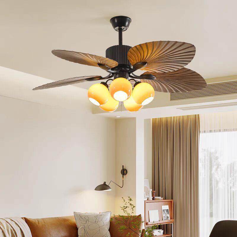 美式复古餐厅吸顶风扇灯客厅卧室家用书房中古南洋风焦糖色吊扇灯