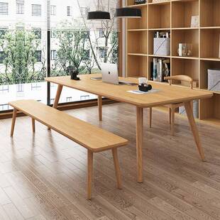 图书馆简约全实木书桌多人位长条阅览桌简易看书多人写字桌子
