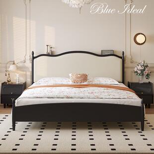 实木床简约现代主卧双人床1.5米可储物1.8米双人床卧室中古风家具