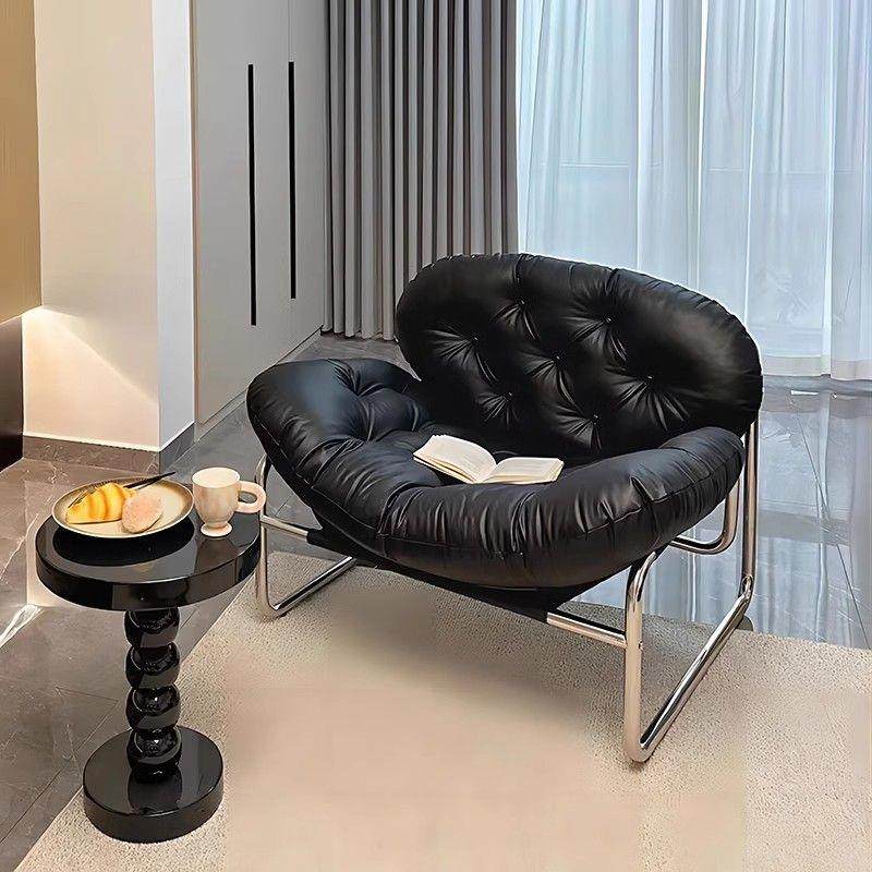 懒人沙发家用高级单人沙发椅小户型休闲午休椅卧室中古风黑色椅子